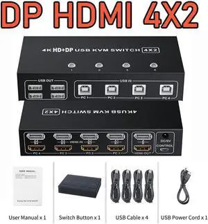 1pc Displayport HDMI KVM Switch dual monitor 4X2 2X2 HDMI Displayport USB KVM Switch Dual Display DP HDMI USB Switch KVM Switcher(check details)
(HDMI 2X2)