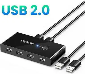 KVM Switch USB Switch USB 3.0 2.0 for PC Laptop 2 Computers Sharing 4 USB Devices Peripheral Switcher Sharing Keyboard(USB 2.0)