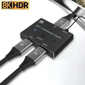 8K Displayport 1.4 Switch Displayport Bi-direction DP Splitter Switcher Displayport 2X1 1X2  KVM Adapter g-sync 8K@30Hz 4K@120Hz