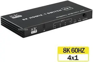 8K 60Hz HDMI 2.1 Switch 4x1 3x1 5x1 4K 120Hz HDMI Switch Selector Hub 4 in 1 out With IR Remote 8K 48Gbps for Xbox PS5 Projector(Switch 4x1)