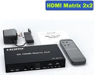 4K HDMI True Matrix Switcher 4x2 2x4 2x2 Matrix HDMI Switch Splitter 2 In 4 Out with Optical & R/L Audio Extractor Dolby HDCP2.2(With US Plug)
(Matrix 2x2)