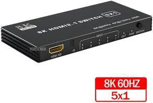 8K 60Hz HDMI 2.1 Switch 4x1 3x1 5x1 4K 120Hz HDMI Switch Selector Hub 4 in 1 out With IR Remote 8K 48Gbps for Xbox PS5 Projector(Switch 5x1)