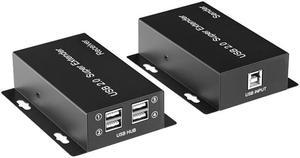 USB Extender 50M 4-Port USB2.0 HUB over Cat5e Cat6 Up to 50M USB to Rj45 LAN Extension Transmitter Support Webcam Camera Printer(With EU Plug)