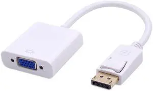 DisplayPort Display Port DP to VGA Adapter DP to VGA Cable 1080P Male to Female Converter for PC Laptop HDTV Monitor Projector(White)