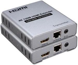 (AU Plug)(1TX and 1RX)4K 120M HDMI Extender Cascade Connection over Cat5e/6 RJ45 Cable HDMI Splitter Ethernet Extender Video Audio Transmit with Loop