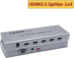 4K 60Hz 1x8 HDMI 2.0 Splitter 1 in 2 4 6 8 out 1x2 1x4 HDMI Distributer Splitter Video Converter EDID RS232 for PS4 PC DVD To TV(UK Plug)
(HDMI 2.0 4K 1X4)