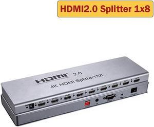 4K 60Hz 1x8 HDMI 2.0 Splitter 1 in 2 4 6 8 out 1x2 1x4 HDMI Distributer Splitter Video Converter EDID RS232 for PS4 PC DVD To TV(EU Plug)
(HDMI 2.0 4K 1X8)