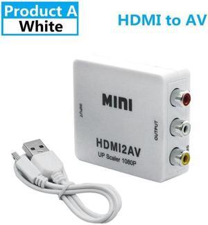 HDMI to RCA Adapter 1080P HDMI to AV Video Audio Converter HDMI to AV RCA CVSB L/R Scaler Adapter Support NTSC PAL Output(HD2AV White)