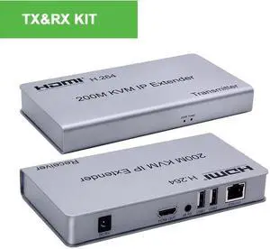 (With AU Plug)(TX and RX)200M HDMI KVM Extender over IP/TCP CAT5e/6 1080P HDMI USB Extender Ethernet Transmitter by Network Switch Support Mouse Keyboard