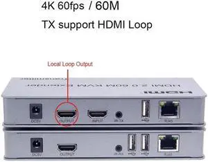 4K 60Hz HDMI 2.0 KVM Extender 60M HDMI USB Extension Over Ethernet CAT5e/6 1080P HDMI Extender with USB Support Mouse Keyboard(with UK Plug)
(V2.0 4K 60m KVM)