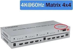 4K@60Hz HDMI Matrix Switch 4x4 with Audio Extractor 4 in 4 Out HDMI 2.0 Matrix Switcher Splitter Selector box HDR HDCP2.2 18Gbps(With US Plug)
(4K 60Hz Matrix 4x4)