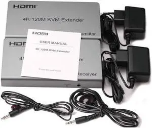 4K HDMI KVM Extender 120M HDMI USB KVM Extender over Ethernet Rj45 Cat6/7 Cable Support Keyboard Mouse for PC DVR Touch Screen(US Plug)
(TX and RX)