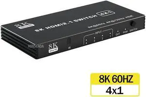 8K HDMI Switch 3x1 4x1 5x1 4K 120Hz HDMI 2.1 Switch 5 in 1 out Selector Box Support 48Gbps HDR10 HDCP2.3 for PC Xbox PS5 Monitor(8K 4X1)