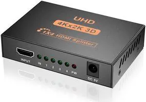 4K HDMI Splitter 1x4 1x2 Video HDMI Distributor 1 in 4 out HDMI Splitter Duplicate Screen Amplifier for PC HDTV DVD PS3 Monitor(US Plug)
(1X4)