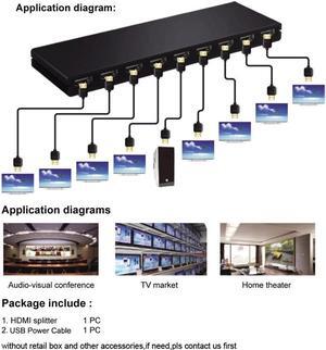 4K 30Hz HDMI Splitter 1 in 8 out HDMI Distributor Splitter 1x8 Video Audio Converter 1080P for Laptop PC PS4 DVD to 8 TV Monitor(USB Power Cable)