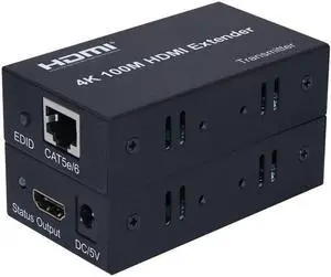 4K 100M HDMI Extender Over Cat5e/6 Ethernet Cable HDMI to rj45 Extension Video Audio Transmitter Converter for PS4 Laptop PC TV(UK Plug)
Black