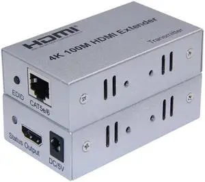 4K 100M HDMI Extender Over Cat5e/6 Ethernet Cable HDMI to rj45 Extension Video Audio Transmitter Converter for PS4 Laptop PC TV(EU Plug)
Silver