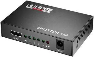 4K HDMI Splitter 1 in 4 out HDMI Video Distributor Splitter 1X2 1X4 Splitter 1 in 2 out 1080P Dual Display for HDTV PC Loptop TV(USB Cable)
(1080P 1X4)