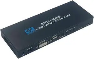 3X3 Video Wall Controller 4K HDMI DVI TV Wall Controller Processor 3x3 2x3 2x4 4x2 LCD 9 Screen Splicing Splicer Box with RS232(US plug)