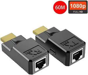 HDMI Extender over Cat6 Ethernet cable Up to 60M 1080P HDMI RJ45 Repeater Extension Transmitter Lossless Signal for PC HDTV DVD