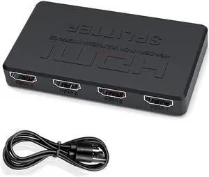 4K HDMI Splitter 1x4 1x2 1080P HDMI Video Distributor 1 in 2 out Display Duplicate Amplifier for PC Laptop Monitor TV Projector(1 in 4 ou)
