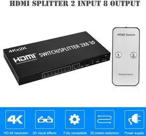 4K HDMI Swithch Splitter 2X8 HDMI Switch 2 in 8 out video convert HDMI Splitter 1 to 8 Screen Display for LED TV PC PS4 Monitor(US Plug)