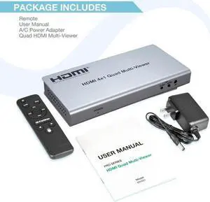(EU Plug)(4x1 Multiviewer)4x1 KVM HDMI Multiviewer Quad Screen Seamless Switch 4 in 1 out 1080P HDMI Multi-viewer Switcher for PS4 PC to Monitor Projector
