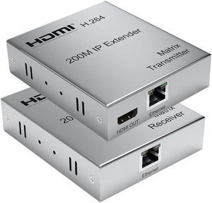 (EU Plug)(1 TX and 1 RX)200M HDMI Extender over IP Ethernet Cat6 HDMI Matrix Extender Support Many Transmitter to Many Receiver Through Network Switch