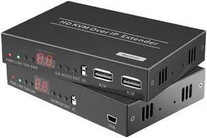 (US Plug)(1 TX and 1 RX)150M HDMI KVM Extender over IP Rj45 Cat5e/6 HDMI KVM Matrix Extender Switch Support Many to Many, One to Many via Network Switch