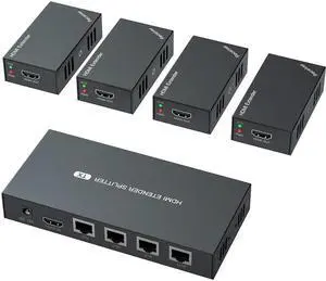 1x4 HDMI Splitter Extender over Cat5e/6 Ethernet Cable up to 50M 1080P 60Hz 4 Channel HDMI Extender Splitter 1 TX to 4 Receiver(With EU Plug)
(1x4)