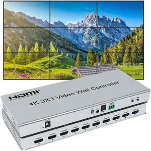 9 Channel Video Wall Controller 3X3 HDMI Video TV Wall Processor 4K TV Stitching Screen Splicer 3x3 3x2 2x2 3x1 1x4 2x3 4x2 2x4(with US Plug)