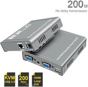 (With UK Plug)(one TX and one RX)200M VGA KVM Extender over IP UTP/STP RJ45 Ethernet Cat5e/6 Cable 1080P VGA USB Extension Transmit Switch Support Keyboard Mouse