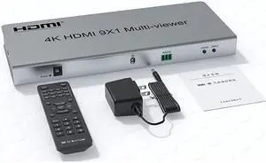 4K 9x1 HDMI Multi-viewer 9 in 1 out HDMI Quad Seamless Multi Viewer Switch 9 HDMI input 1 HDMI Out for PS4 PC TV Screen Divider(with US Plug)
