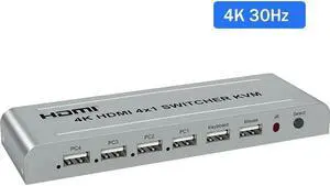4K 60Hz HDMI KVM Switcher 4X1 For USB Keyboard Mouse Switch 4 in 1 out 4K 30Hz HDMI USB Switch for PC Computer TV HDTV Projector(with UK Plug)
(4K 30Hz)
