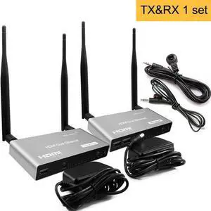 (AU Plug)(One TX and One RX)200M Wireless HDMI KVM Extender 1080P WiFi HDMI Extender with USB Extension Transmitter Receiver kit Support USB Mouse Keyboard