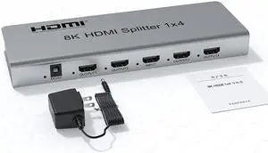 8K HDMI Splitter 1 in 4 out 8K 60Hz HDMI 2.1 Video Distributor Splitter 1x4 4K 120Hz HDR HDCP 2.3 RS232 EDID for PS5 Xbox PC TV(with AU Plug)
(8K 1X4)