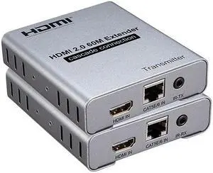 (With US Plug)(1TX and 1RX)4K 60Hz HDMI Extender 60M HDMI 2.0 Cascade Connection Extender over Cat5e/6 cable 120M HDMI Splitter Extension 1 TX to Multi RX