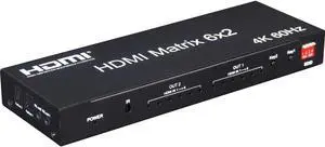 6x2 Matrix HDMI Switch 6 in 2 out 4K 60Hz HDMI 2.0 Matrix Switch Splitter with SPDIF R/L Audio Out EDID for Laptop PC TV Monitor(With EU Plug)