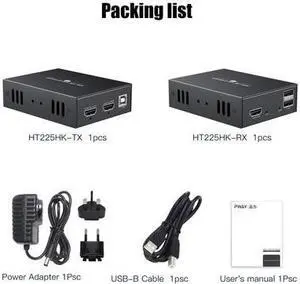 HDMI USB KVM Extender 50M 1080P HDMI USB Extension Transmit over Cat5e/6 Ethernet Cable with POC Power Supply USB Mouse Keyboard(US Plug)