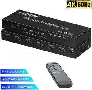 4K HDMI Matrix 2 in 4 out Video Matrix Switch 2x4 4K 60Hz for HDMI Splitter Switch Matrix with SPDIF R/L Audio for PC TV Monitor(with US Plug)
(with Retail Package)