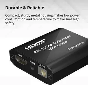 4K HDMI Extender 120M with Loop HDMI Ethernet Extender over CAT5e/6 HDMI to Rj45 Extender with Audio EDID for PS5 HDTV PC Laptop(with EU Plug)