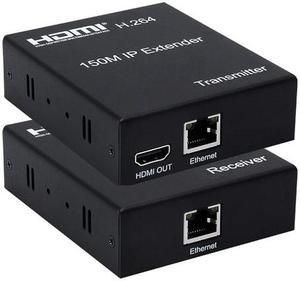 (With US Plug)(1TX and 1RX)150M HDMI Extender over IP Rj45 Cat5e/6 1080P HDMI Ethernet Extender Support one TX to many RX with Loop-out for PC HDTV Monitor