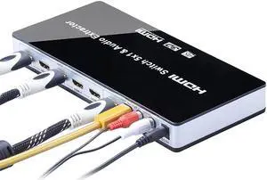 4K HDMI Switch Audio Extractor 5 in 1 out HDMI Audio Extractor HDMI Switcher with Optical L/R Audio out with Remote ARC Function(With AU Plug)
