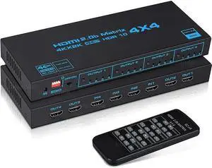 4K HDMI Matrix Switch 4 In 4 Out 4K 60Hz True Matrix HDMI Switcher Splitter 4x4 Audio Video Converter Support HDR EDID HDCP 2.2(with US Plug)
