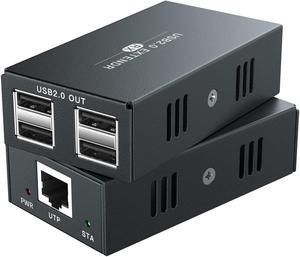 USB Extender Over Single Ethernet Cat5e/6 up to 50M USB RJ45 LAN Extension with 4 USB 2.0 Hub for Webcam Printer Keyboard Mouse(AU Plug)