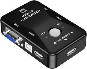 VGA KVM Switch 2x1 1080P VGA USB Switch 2 in 1 out for 2 Computer Laptor Share 1 Monitor & 2 USB Support Mouse Keyboard Printer(KVM only)