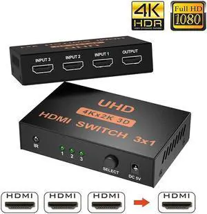 New 4Kx2K 3x1 HDMI switch FULL HD HDMI Video Switcher Selector 3 in 1 out Hub Adapter with Remote Control for DVD HDTV PC Laptop