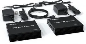 (with US Plug)150M HDMI KVM Extender over RJ45 Lan Cat5e/6 Cable HDMI USB Ethernet KVM Extender Transmitter Support Keyboard Mouse for PC DVR