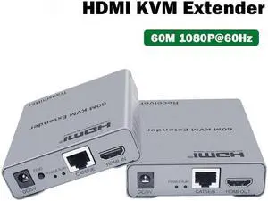HDMI KVM Extender over Cat5/6 Cable up to 60M 1080P HDMI USB Ethernet Extension Audio Video Converter Support USB mouse&keyboard(With AU Plug)
