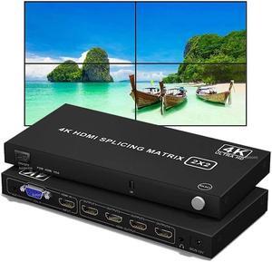 Video Wall Controller 2x2 4K HDMI VGA Video Wall Processor 2x2 1x3 1x4 3x1 4x1 TV Wall Stitching Splicer Display 180° Rotation(with UK Plug)